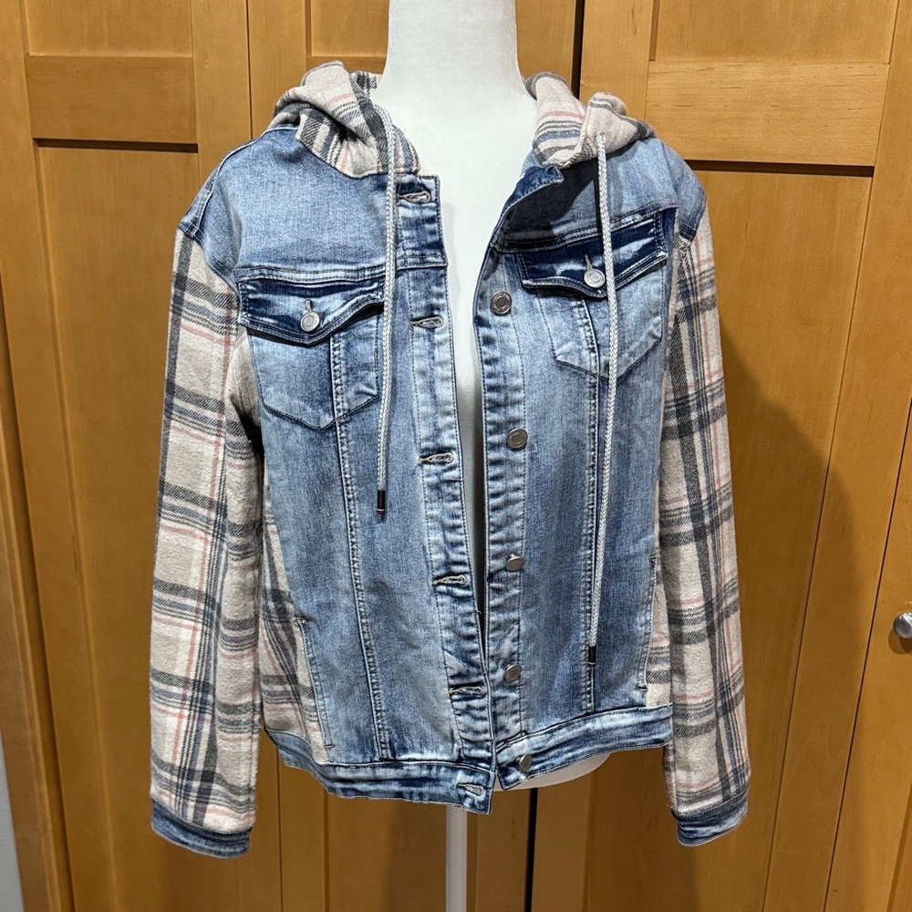 Coco + Carmen Blue Denim with Plaid Accent